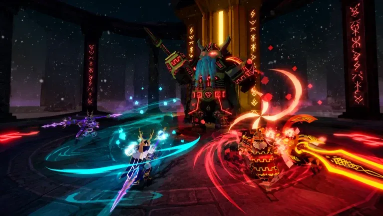 A Dungeon Quest Reborn multiplayer boss battle with red runes
