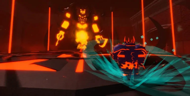 A molten skull boss in a Dungeon Quest Reborn boss fight